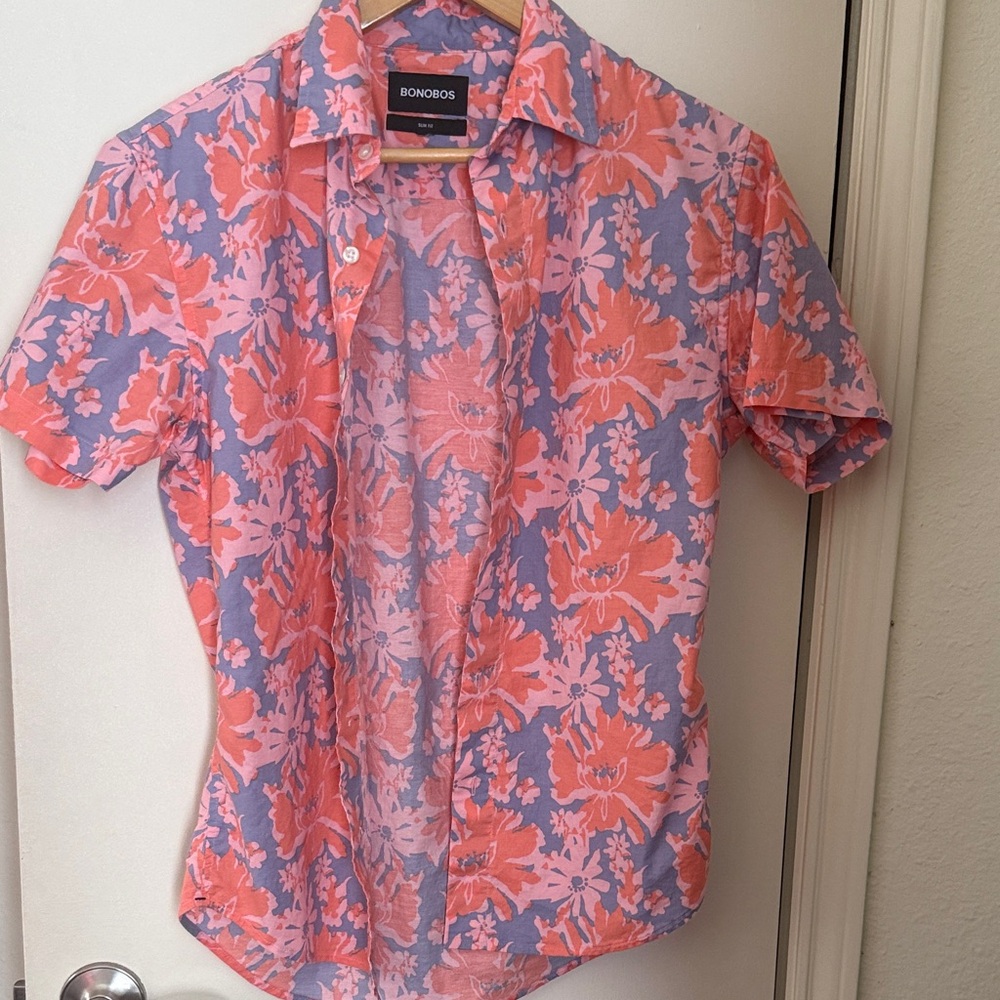 Bonobos Men's Casual Floral Shirt - Orange and Purple